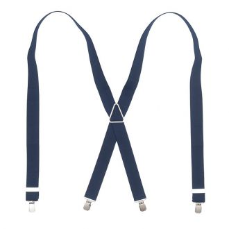 Suspender - navy - X model - 35mm - no leather - big silver clips - metal triangle