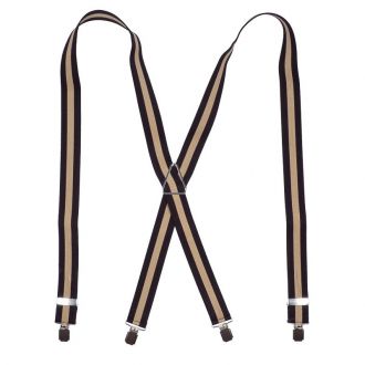 Suspender - stripes brown/camel - X model - 35mm - no leather - big silver clips - metal triangle