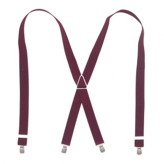Suspender - burgundy - X model - 35mm - no leather - big silver clips - metal triangle