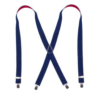 Suspender - dots navy/red - X model - 35mm - no leather - big silver clips - metal triangle