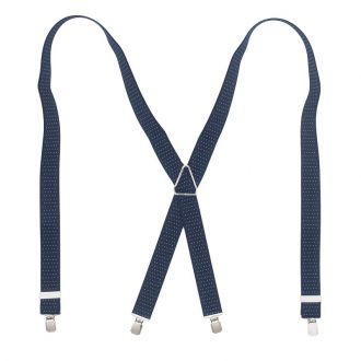 Suspender - dots navy/white - X model - 35mm - no leather - big silver clips - metal triangle