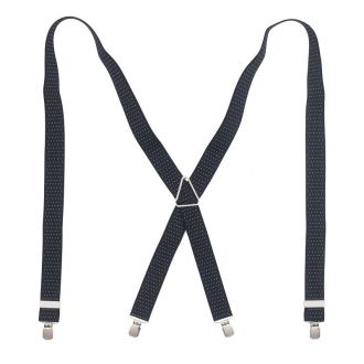 Suspender - dots black/white - X model - 35mm - no leather - big silver clips - metal triangle