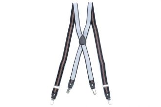Suspender - black/brown - X model - 25mm - black leather - silver clips - SXL25