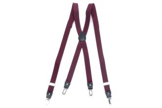 Suspender - burgundy - X model - 25mm - black leather - silver clips - SXL25