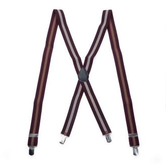 Suspender - burgundy - X model - 35mm - black leather - big silver clips - SX35