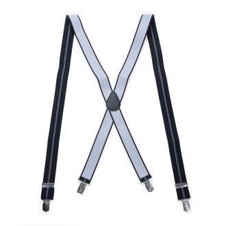 Suspender - black/grey - X model - 35mm - black leather - big silver clips - SX35