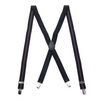 Suspender - dark brown - X model - 35mm - black leather - big silver clips - SX35