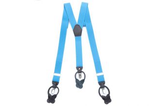 Suspender - light blue - Y model - 35mm - dark brown leather - silver clips - SYT001