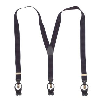 Suspender - pied de poule navy/brown - Y model - 35mm - dark brown leather - silver clips - SYT001