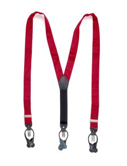 Suspender - silk - middle red - Y model - 35mm - dark brown leather - silver clips - SYT001
