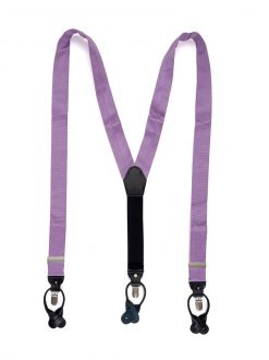 Suspender - silk - lila - Y model - 35mm - black leather - silver clips 