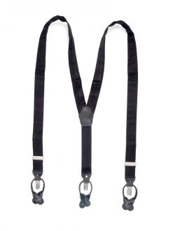 Suspender - silk - black - Y model - 35mm - dark brown leather - silver clips - SYT001