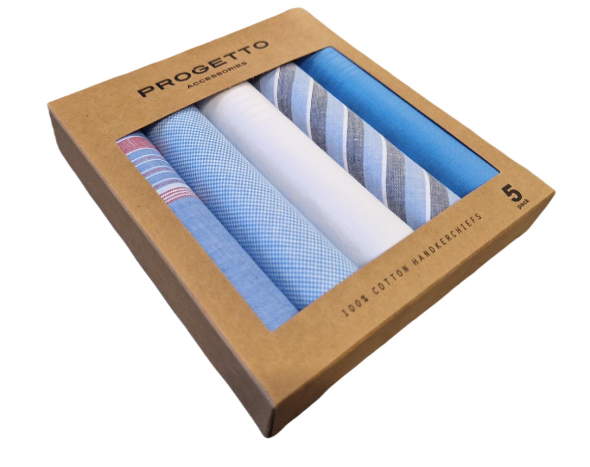 Handkerchiefs, blue patterns variation, 5 pack, cotton