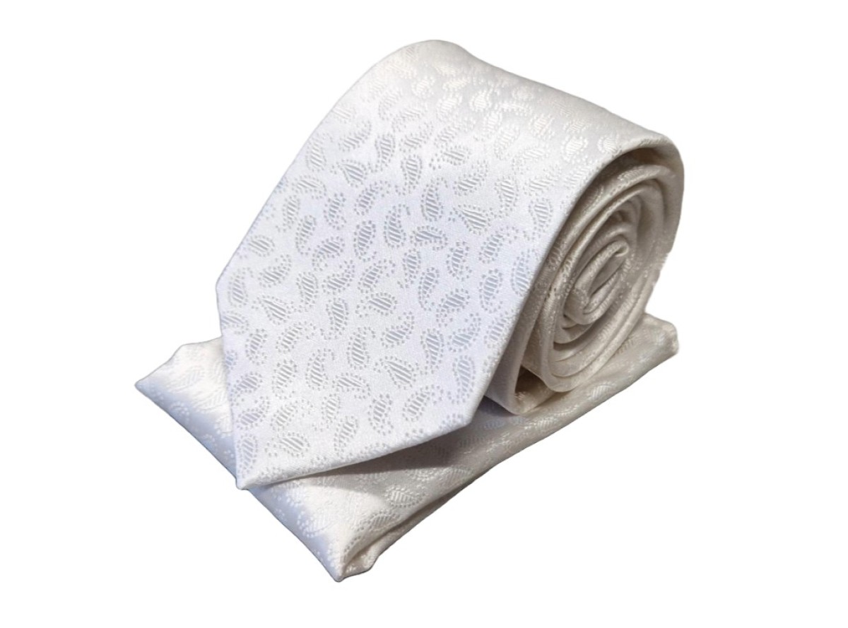 Necktie & pochette Progetto Premium / ceremonial/ 100% silk / ivory