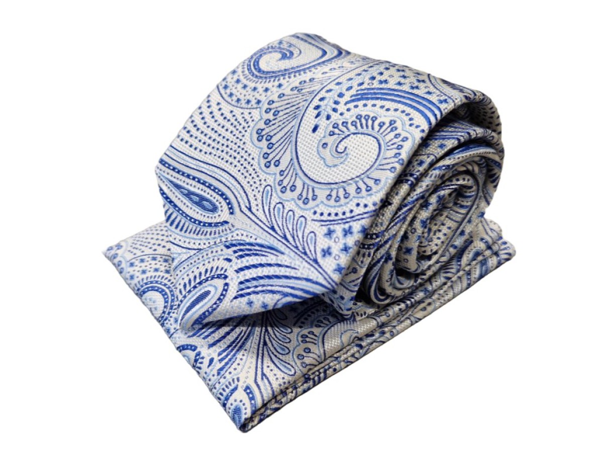 Necktie & pochette Progetto Premium / ceremonial/ 100% silk / ivory-light blue