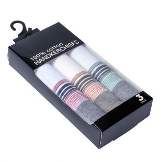 Handkerchiefs, white striped variation, 3 pack, cotton