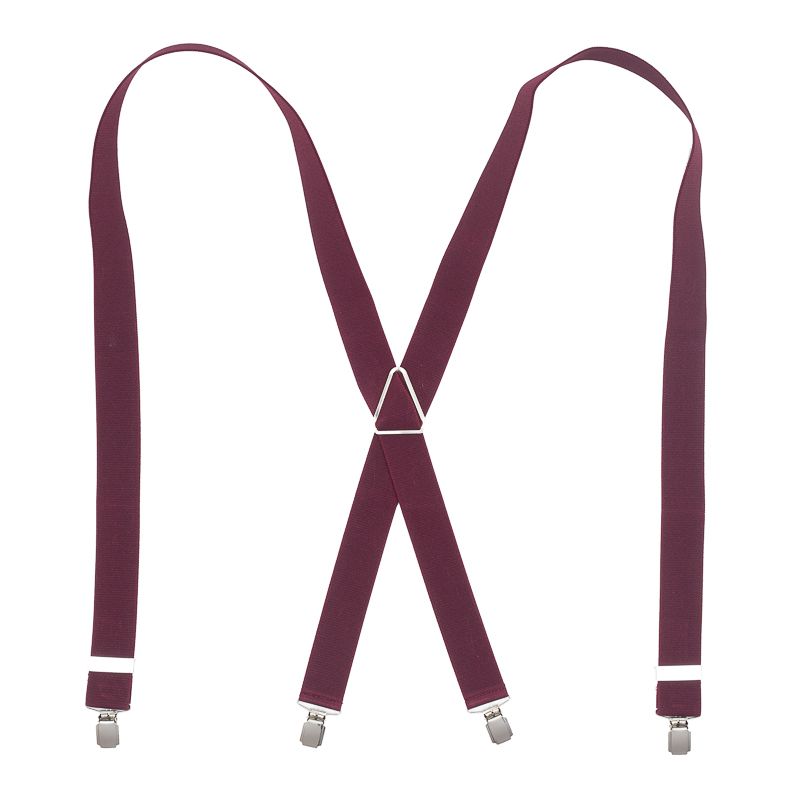 suspender burgundy x model 35mm no leather big silver clips metal triangle