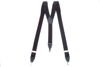 Bretels - bruin - Y model - 35mm - zwarte leertjes met vaste zilveren clips 