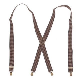 Bretels - pied de poule bruin/khaki - X model - 35mm - oud koperen clipsmetaal verschuifbaar rugstuk