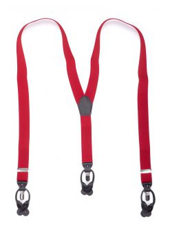 Suspender - red - Y model - 35mm - dark brown leather - silver clips - SYT001