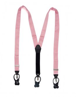 Bretels - zijde - roze - Y model - 35mm - donkerbruine leertjes - zilveren clips 