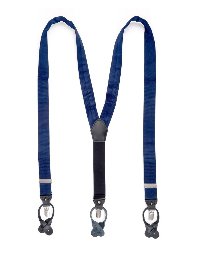 suspender silk navy y model 35mm dark brown leather silver clips syt001