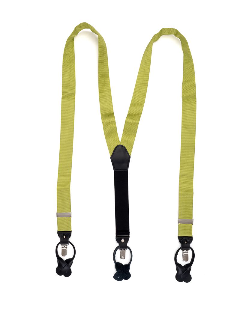 suspender silk lime y model 35mm black leather silver clips 