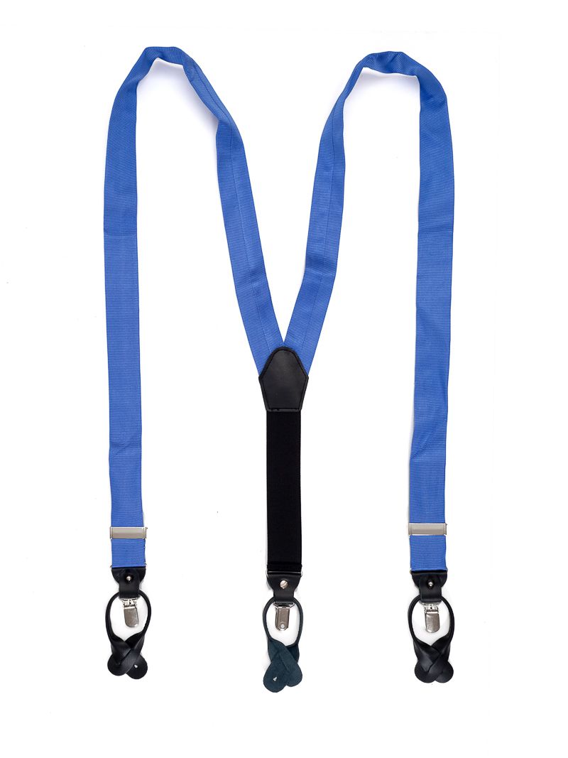 suspender silk middle blue y model 35mm dark brown leather silver clips syt001