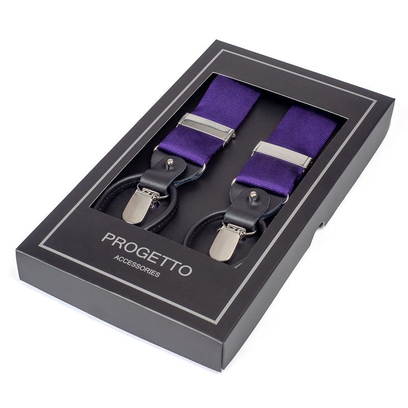 suspender silk dark purple y model 35mm black leather silver clips 