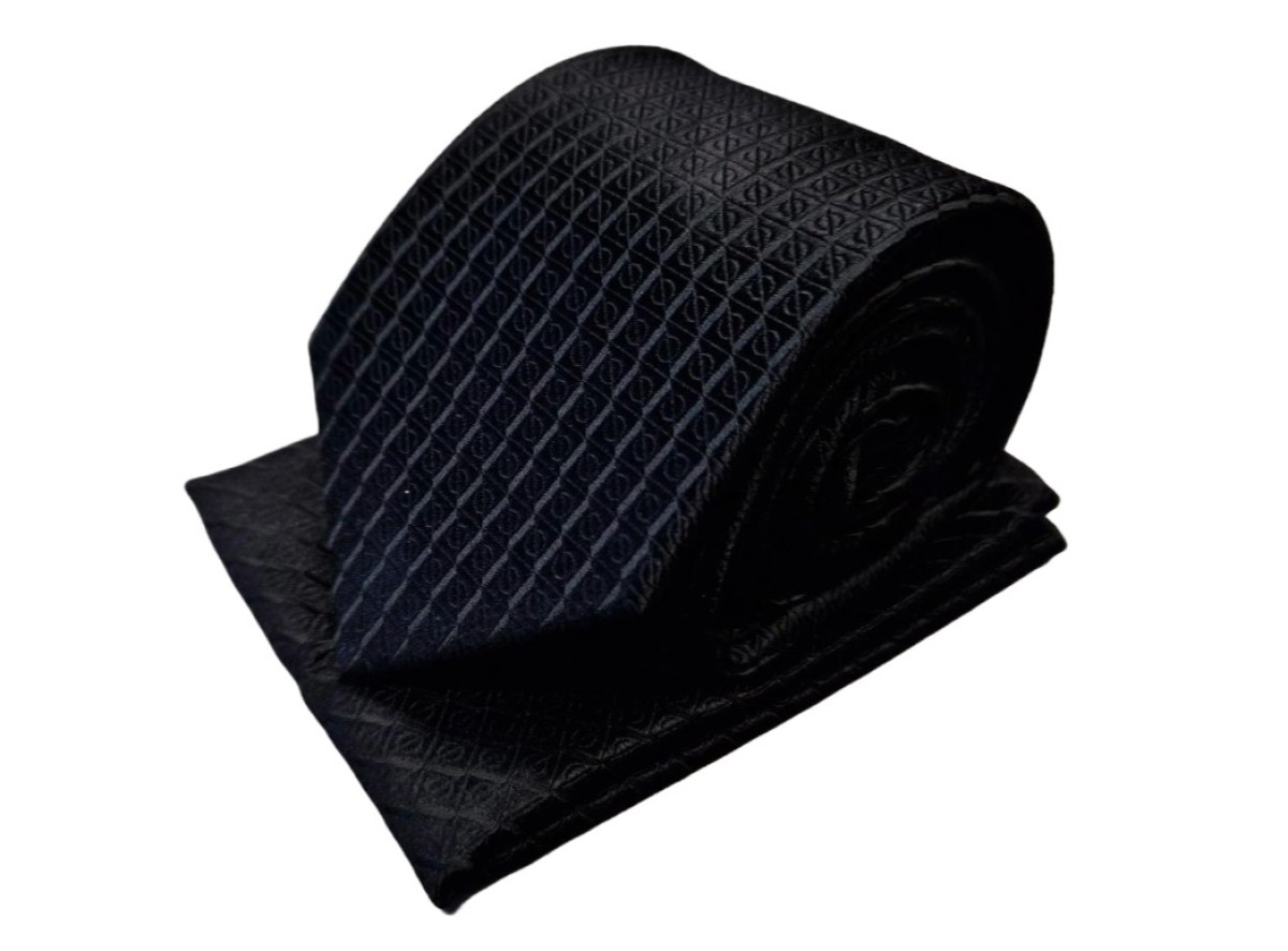 Necktie & pochette Progetto Premium / ceremonial/ 100% silk / black