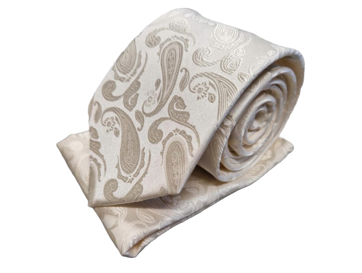 Necktie & pochette Progetto Premium / ceremonial/ 100% silk / creme