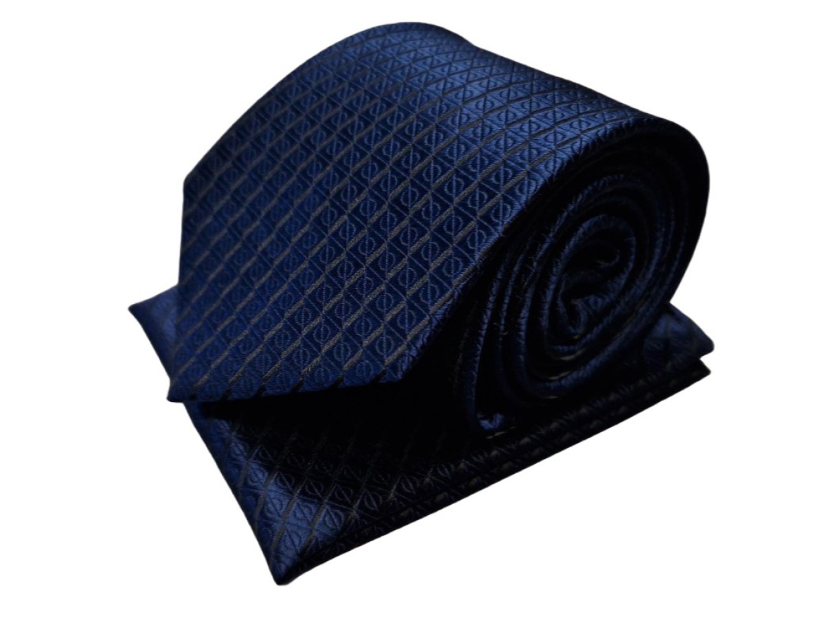 Necktie & pochette Progetto Premium / ceremonial/ 100% silk / navy