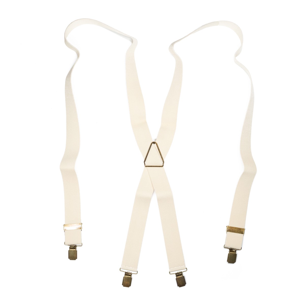 Suspender - ecru - X model - 35mm - no leather - silver clips - metal triangle