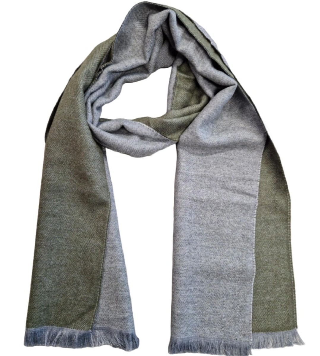 Wintersjaal fijne visgraat / 30-180cm / 30% wol-70% acryl / donkergroen - grijs Wintersjaal fijne visgraat / 30-180cm / 30% wol-70% acryl / donkergroen - grijs